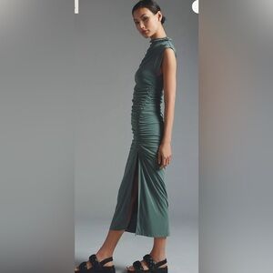 The Maya Ruched Cowl-Neck Dress anthropologie worn once cupro edition moss green